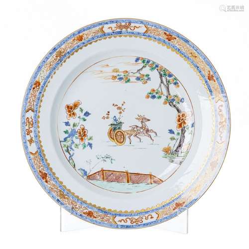 Large Chinese porcelain 'deer' plate, Kangxi