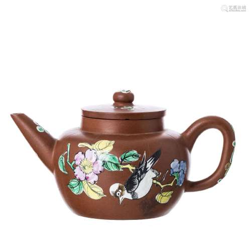 Yixing ceramic 'bird and flower' teapot, Minguo