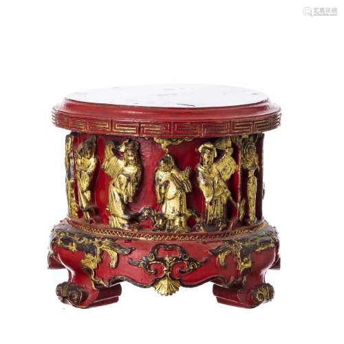Chinese deities red lacquered wooden base, 19thC