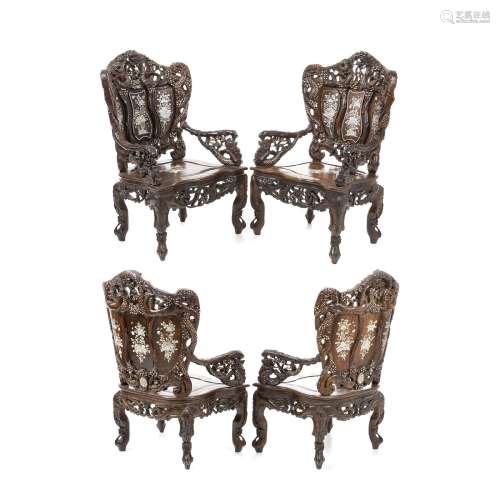 Pair of Chinese mother-of-pearl dragon armchairs