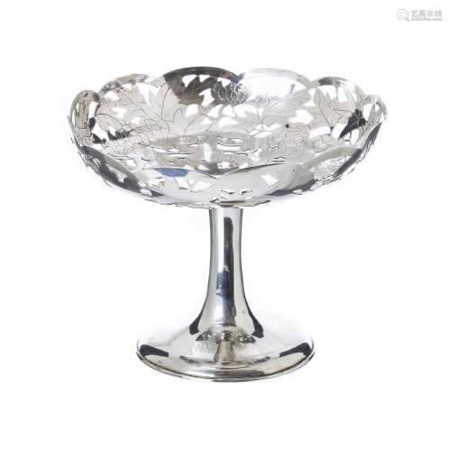 Chinese silver footed fenestrated bowl