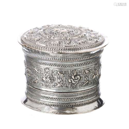 Round Burmese silver box