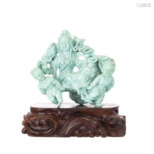 Chinese turquoise Guanyin carving group