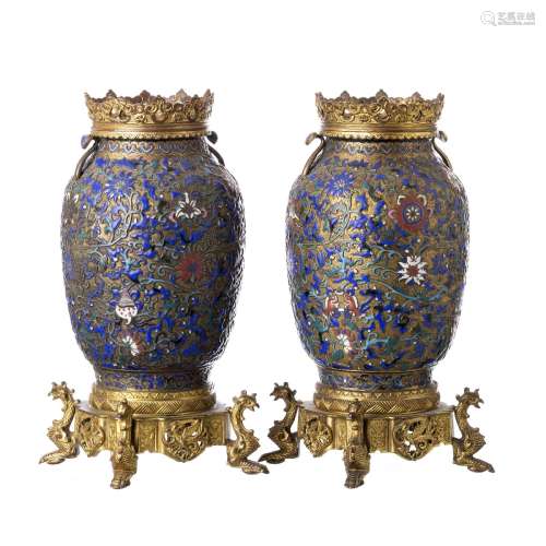 Pair of Chinese cloisonné vases