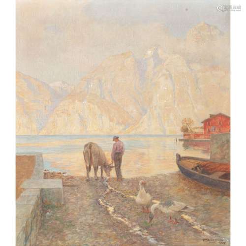 LIETZMANN, HANS (1872-1955), "Berger avec vache et oies...