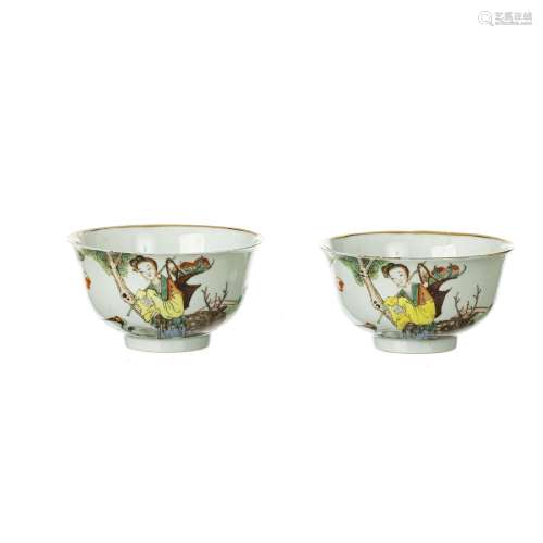 Two Chinese porcelain figural bowls, Minguo