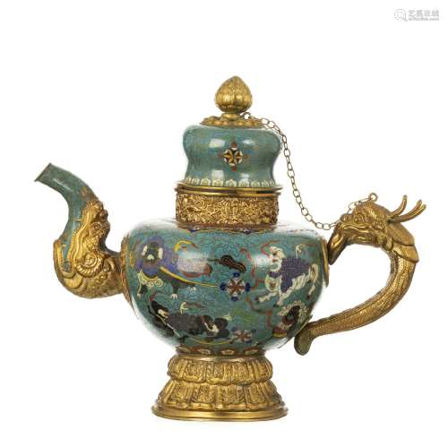 Large Chinese Budhist cloisonné teapot, 19th century