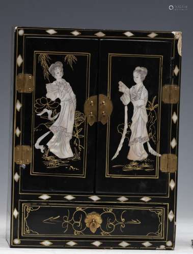 GOLD PAINTED MOTHER-OF-PEARL INLAID JEWELRY BOX