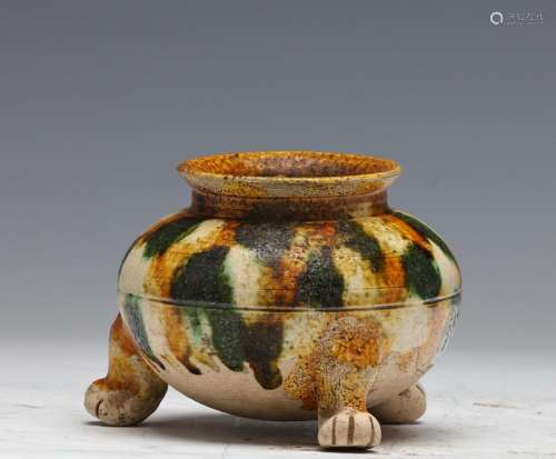 TANG, SANCAI GLAZED TRIPOD CENSER