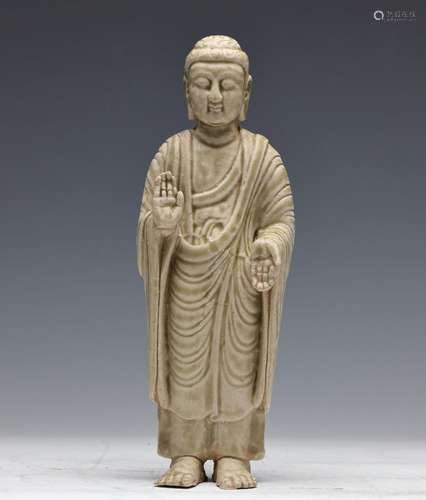 MING, BLUISH-WHITE GLAZED BUDDHA EFFIGY