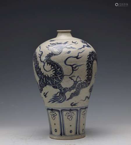 YUAN, BLUE AND WHITE DRAGON MEIPING VASE