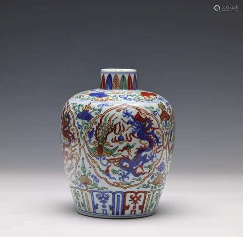 MING, WUCAI 'DRAGON AND PHOENIX' VASE