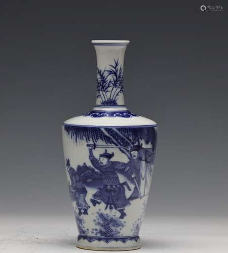 QING, BLUE AND WHITE FIGURES LONG-NECK VASE