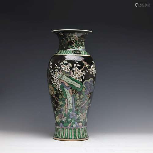 QING, FAMILLE-NOIRE 'BIRD & FLOWER' BALUSTER VASE