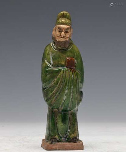 MING, GREEN GLAZED POTTERY FIGURINE