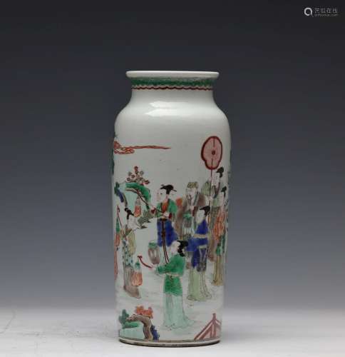 QING, WUCAI FIGURES SLEEVE VASE