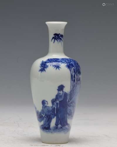 QING, BLUE AND WHITE FIGURES GUANYIN VASE