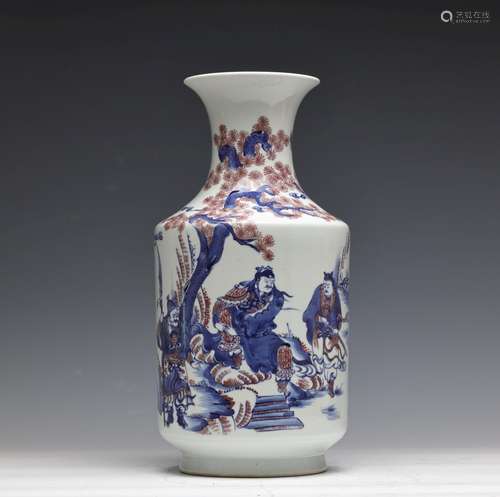 QING, BLUE AND UNDERGLAZED RED FIGURES VASE