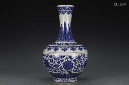 QING, BLUE AND WHITE FLORAL CELESTIAL VASE