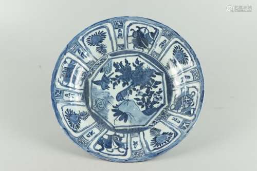 MING, BLUE AND WHITE KRAAK PORCELAIN PLATE
