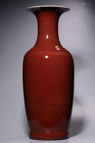 QING, A LARGE RED GLAZED ROULEAU VASE