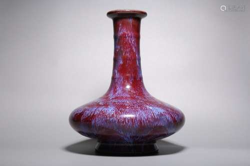 QING, FAMBE GLAZED COMPRESSED BOTTLE VASE