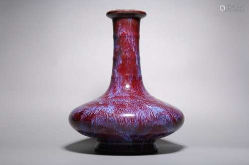 QING, FAMBE GLAZED COMPRESSED BOTTLE VASE