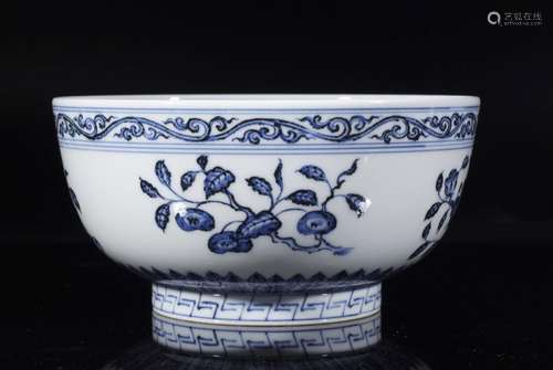 MING, LARGE BLUE & WHITE FLOWER-INTERTWINING BOWL