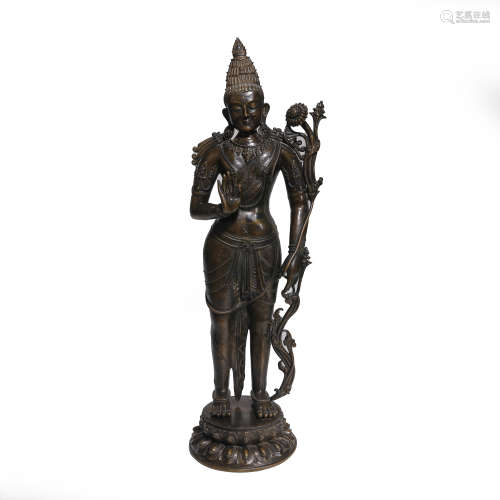 CHINESE MING DYNASTY ALLOY BRONZE BUDDHA STANDING STATUE