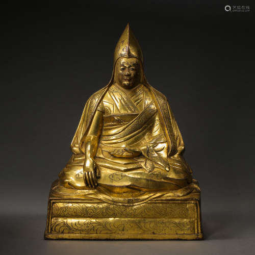 CHINESE MING DYNASTY GILT BRONZE SEATED BUDDHA STATUE