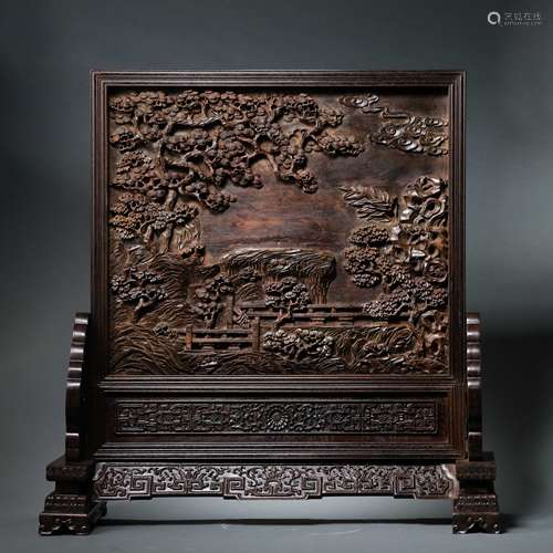 CHINESE QING DYNASTY RED SANDALWOOD SCREEN