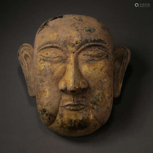 CHINESE LIAO DYNASTY GILT BRONZE MASK