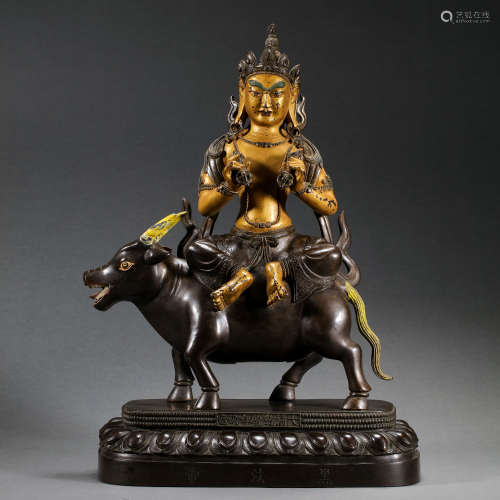 CHINA'S QING DYNASTY QIANLONG PERIOD BRONZE PARTIAL GILT BUD...