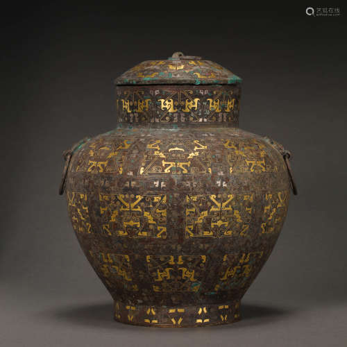 CHINA'S WAR AND HAN DYNASTY BRONZE JAR WITH GOLD AND SILVER ...