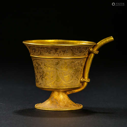 CHINESE TANG DYNASTY PURE GOLD HANDLE CUP