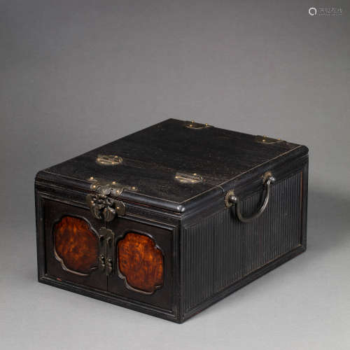 CHINESE QING DYNASTY RED SANDALWOOD INLAID TREASURE CHEST