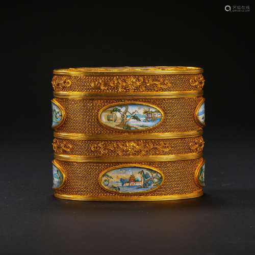 CHINESE QING DYNASTY GOLD WIRE ENAMEL JEWELRY BOX