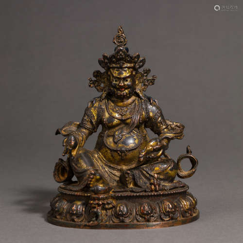 CHINESE MING DYNASTY GILT BRONZE STATUE OF GOD OF WEALTH