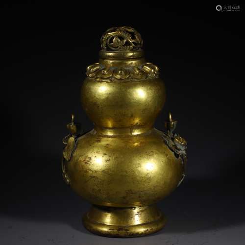 清 銅鎏金葫蘆瓶