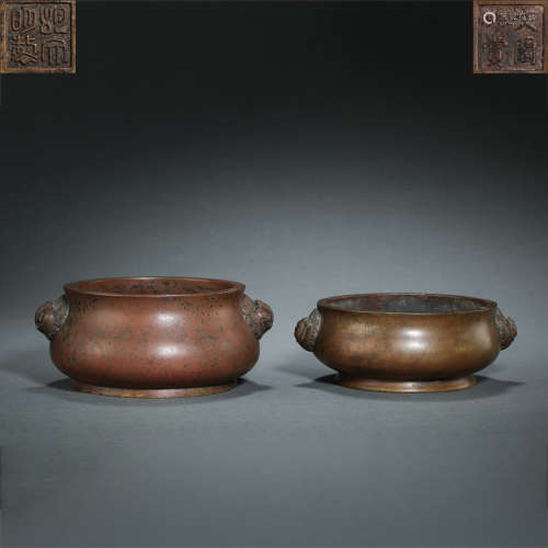 TWO CHINESE MING DYNASTY BRONZE INCENSE BURNERS
