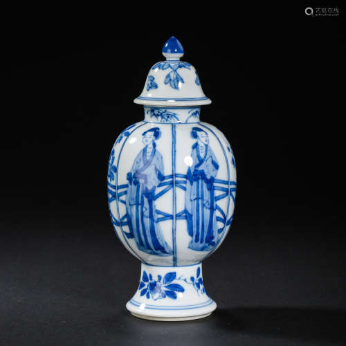 CHINESE QING DYNASTY BLUE AND WHITE VASE DECIPTS CHARACTER