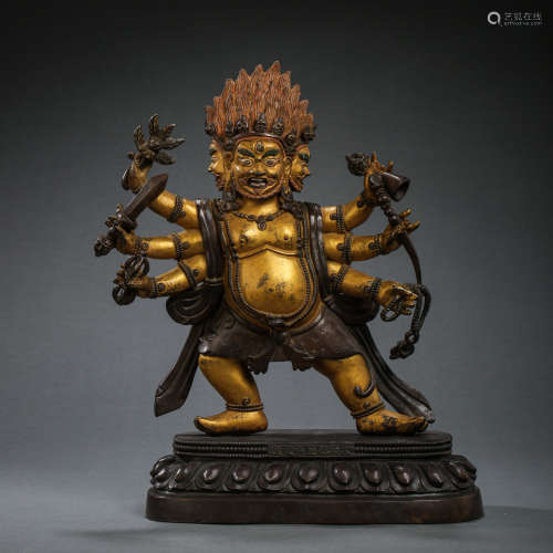 18TH CENTURY CHINA QING DYNASTY QIANLONG BRONZE PARTIALLY GI...