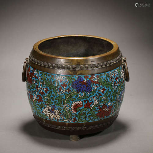 CHINESE QING DYNASTY BRONZE CLOISONNE FURNACE