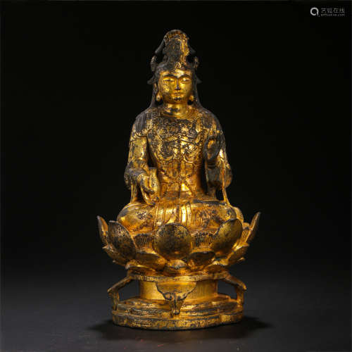 A GILT BRONZE SEATED BUDDHA STATUE FROM THE LIAO DYNASTY, CH...