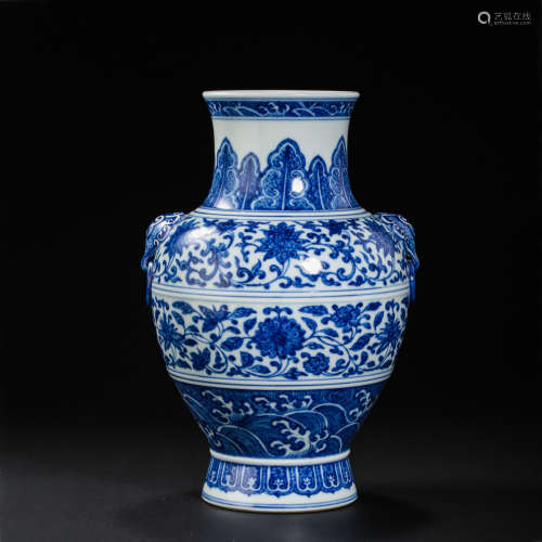 18TH CENTURY CHINESE QING DYNASTY QIANLONG BLUE AND WHITE AM...