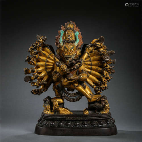 18TH CENTURY CHINA QING DYNASTY QIANLONG BRONZE PARTIALLY GI...