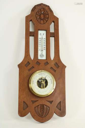 Mahonie Art Deco baro- en thermometer