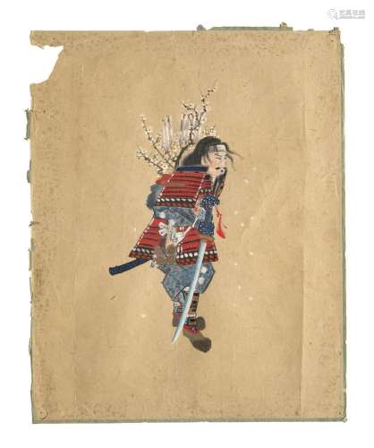 Zwei Zeichnungen mit Samurai-Darstellungen. 19. Jh…