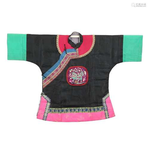 A BLACK GROUND LADY'S EMBROIDERED ROBE