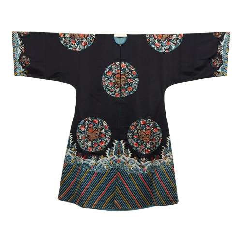 A BLACK GROUND EMBROIDERED ROBE